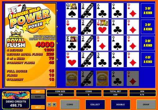 Deuces Wild Power Poker («Мощный» видео-покер «Дикие двойки») из раздела Видео покер