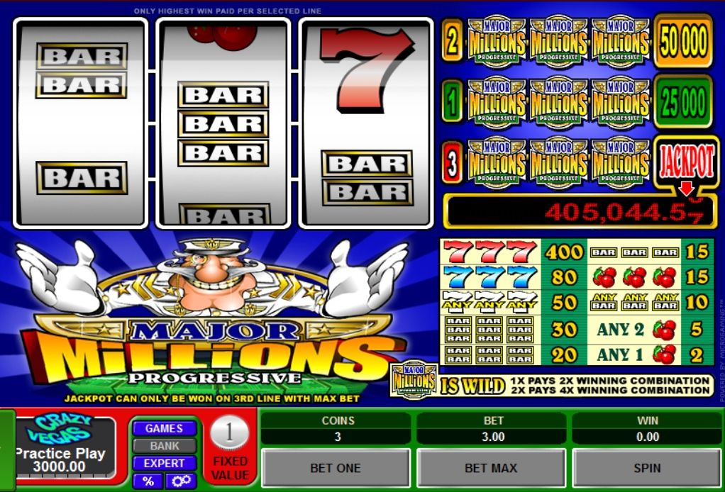 Major Millions 3 Reel Progressive (Миллионы) из раздела Игровые автоматы
