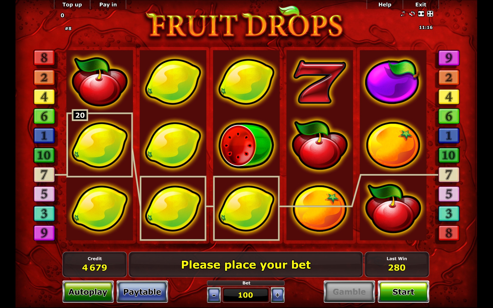 Fruit Drops (Падения фруктов) из раздела Игровые автоматы