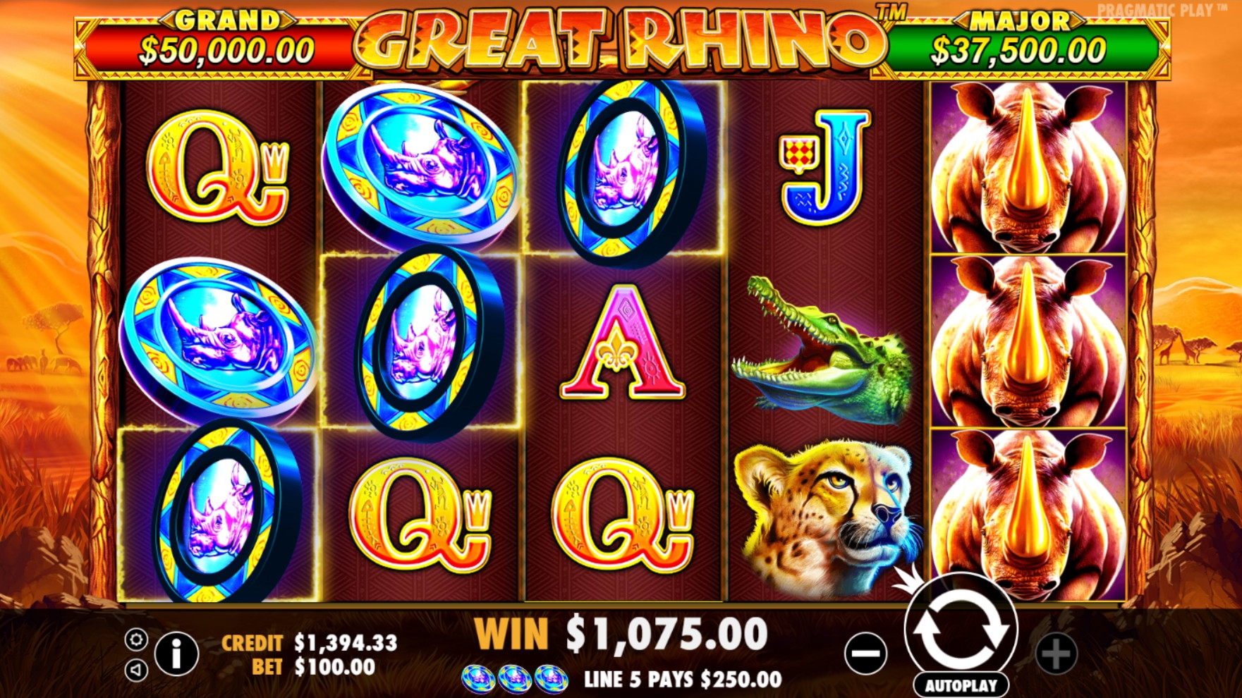 Great Rhino (Огромный носорог) из раздела Игровые автоматы