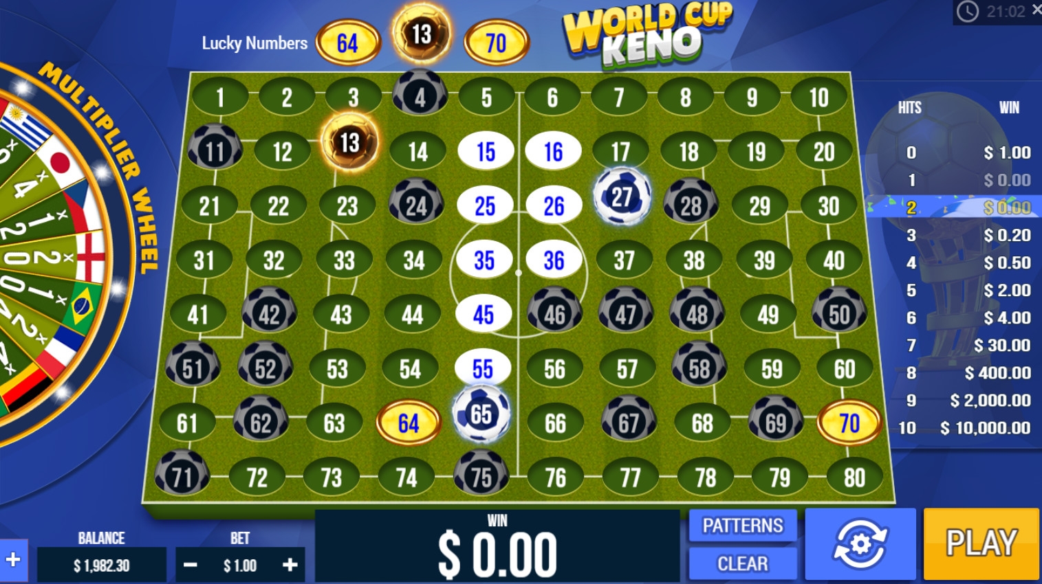 World Cup Keno (Кено Чемпионата мира) из раздела Настольные и карточные игры